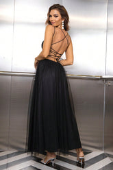 Lace-Up Backless Mesh Dress OutfitFlow